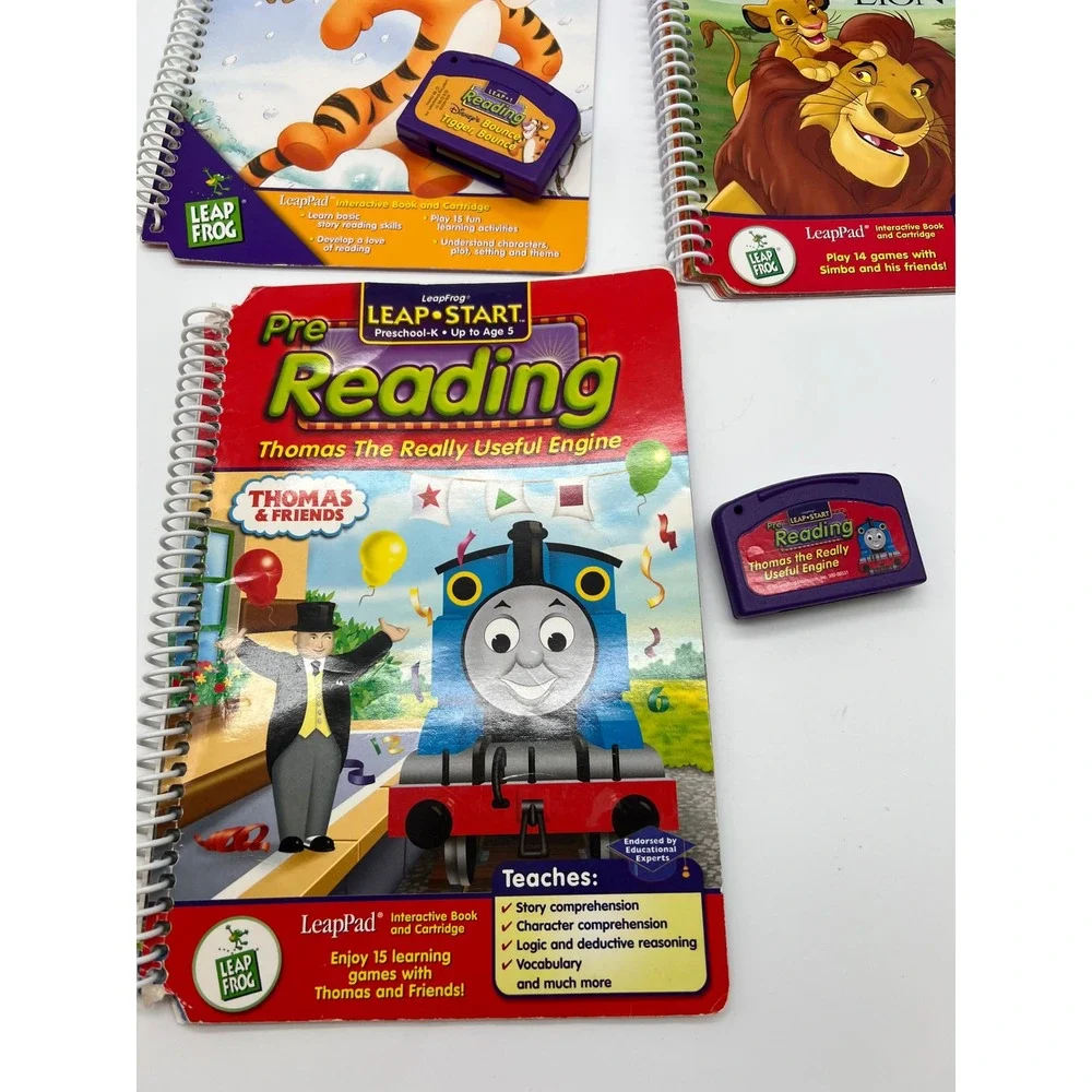 VTG LeapFrog LeapPad Book Cartridge Lot Thomas Lion King Tigger Math, Phonic Y2K
